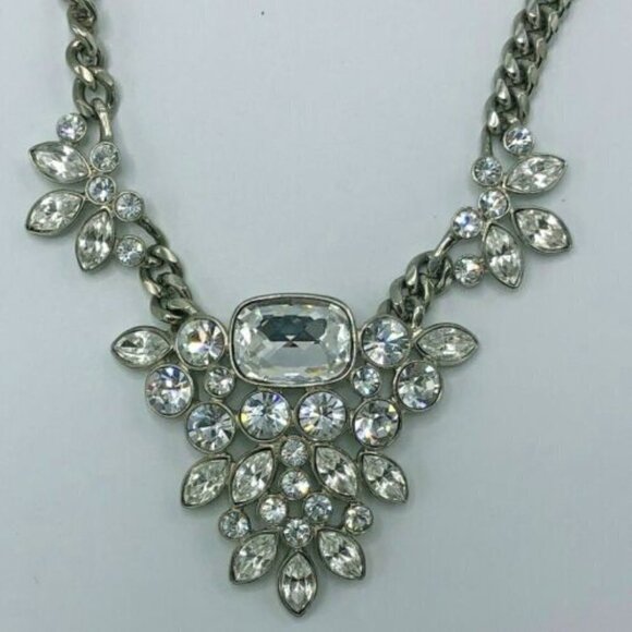 Givenchy Signed Large Crystal Silver-Tone Chain Link Collar Runway Necklace - Picture 2 of 6